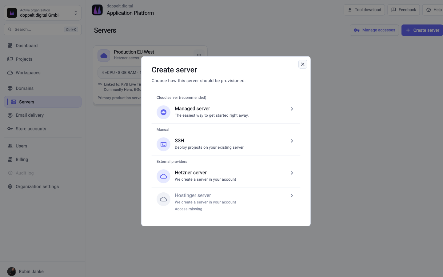 Attach servers over SSH and assign them per environment.